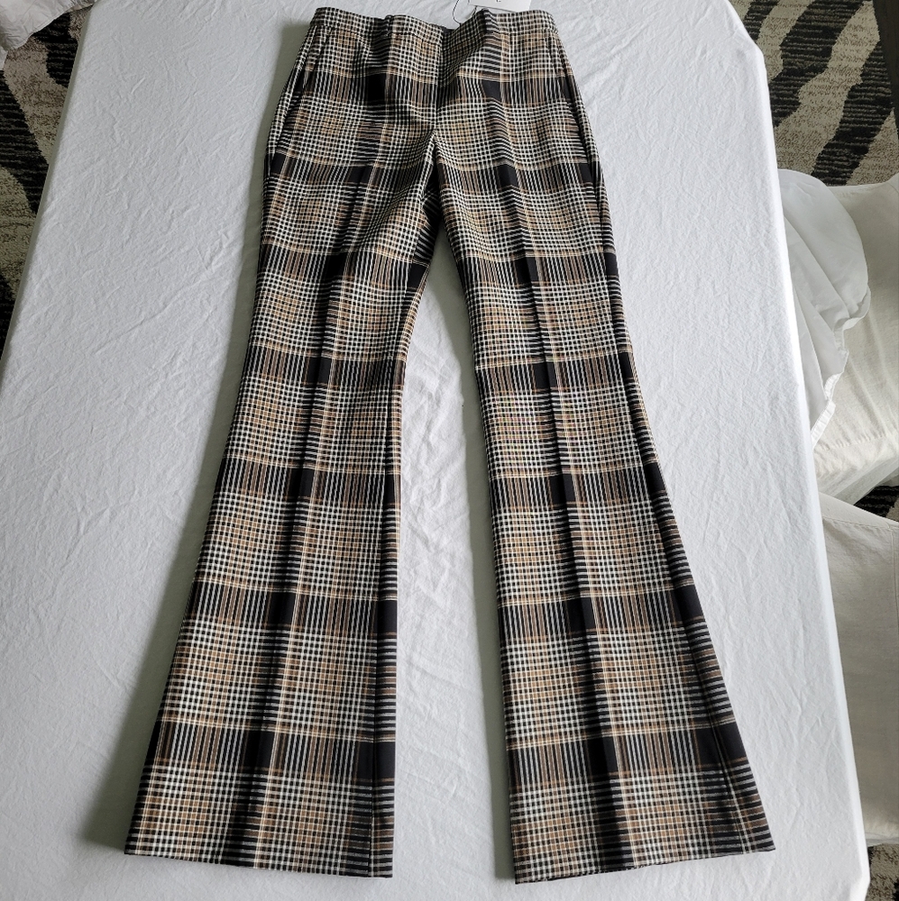 Theory Demitria Becket Portland Plaid Flare Trouser Pants 2 NWT